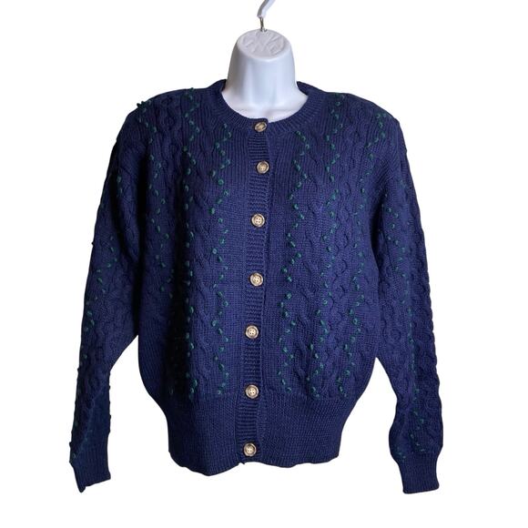 J.G. Hook Sweaters - Vintage J.G. Hook Women's Blue Wool Chunky Cardigan Sweater Size L Fisherman